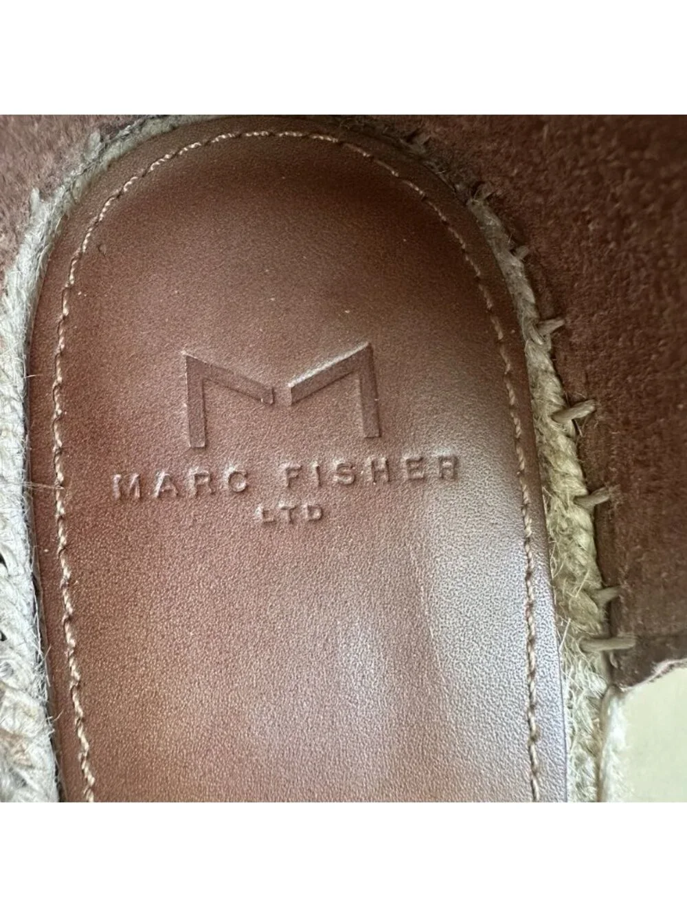 Marc Fisher Espadrille Wedge Women 9 Brown Platform Ankle Strap Leather Sandal
